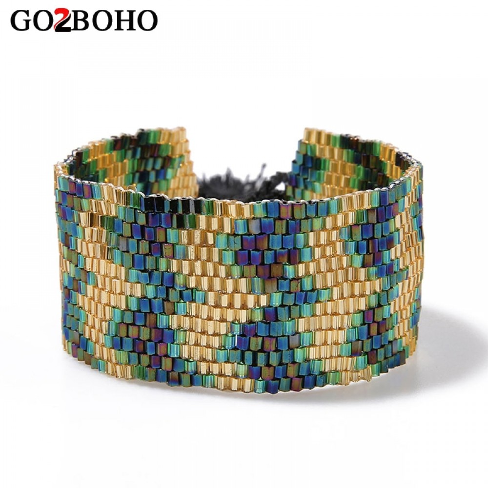 Go2boho Women Jewelry Cuff Bracelets Ethnic Friendship Seed Beads Woven Wide Bangles Tassel Rope Chain Bracelet Pulseras Mujer