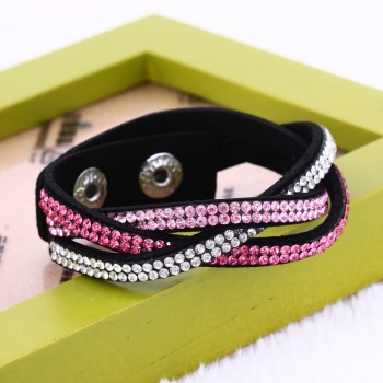 Europe hot selling multi row Velvet crystal bracelet Leather chakra Bracelet for women birthday Gifts pulseras hombre