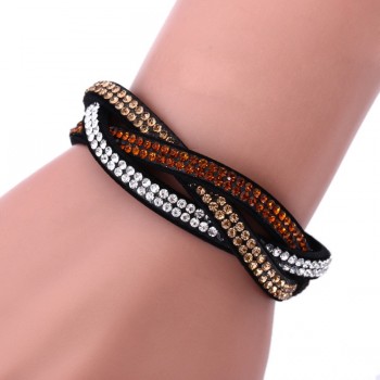 Europe hot selling multi row Velvet crystal bracelet Leather chakra Bracelet for women birthday Gifts pulseras hombre