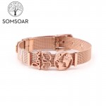 Somsoar Jewelry Rose Gold SOULMA WORLD Charm Bracelet Set TRAVEL EXPLORE LIVE Mesh Bracelet set with Map Charms for Women