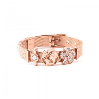 Somsoar Jewelry Rose Gold SOULMA WORLD Charm Bracelet Set TRAVEL EXPLORE LIVE Mesh Bracelet set with Map Charms for Women
