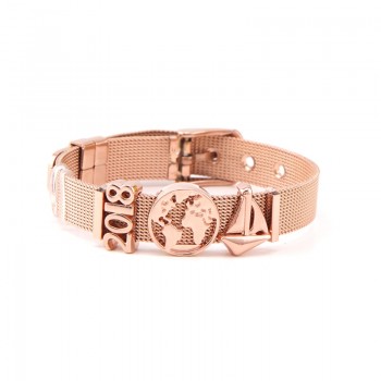 Somsoar Jewelry Rose Gold SOULMA WORLD Charm Bracelet Set TRAVEL EXPLORE LIVE Mesh Bracelet set with Map Charms for Women