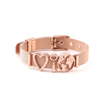 Somsoar Jewelry Rose Gold SOULMA WORLD Charm Bracelet Set TRAVEL EXPLORE LIVE Mesh Bracelet set with Map Charms for Women