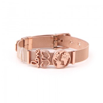 Somsoar Jewelry Rose Gold SOULMA WORLD Charm Bracelet Set TRAVEL EXPLORE LIVE Mesh Bracelet set with Map Charms for Women