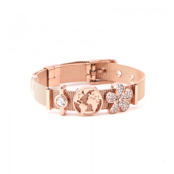 Somsoar Jewelry Rose Gold SOULMA WORLD Charm Bracelet Set TRAVEL EXPLORE LIVE Mesh Bracelet set with Map Charms for Women