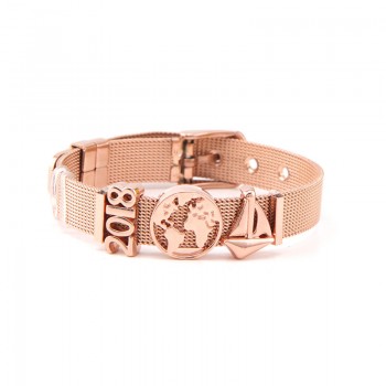 Somsoar Jewelry Rose Gold SOULMA WORLD Charm Bracelet Set TRAVEL EXPLORE LIVE Mesh Bracelet set with Map Charms for Women