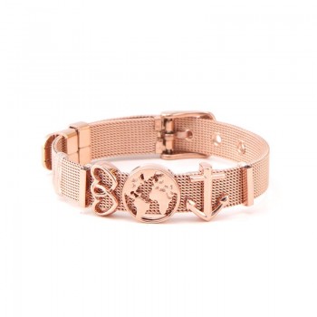 Somsoar Jewelry Rose Gold SOULMA WORLD Charm Bracelet Set TRAVEL EXPLORE LIVE Mesh Bracelet set with Map Charms for Women