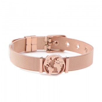 Somsoar Jewelry Rose Gold SOULMA WORLD Charm Bracelet Set TRAVEL EXPLORE LIVE Mesh Bracelet set with Map Charms for Women