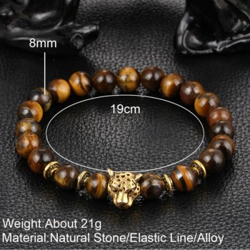 Wholesale Antique Silver Plated Buddha Leopard head Bracelet Lava Natural Stone Beaded Bracelets For Men Women Pulseras Hombre