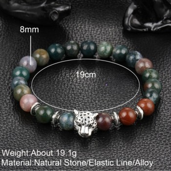 Wholesale Antique Silver Plated Buddha Leopard head Bracelet Lava Natural Stone Beaded Bracelets For Men Women Pulseras Hombre