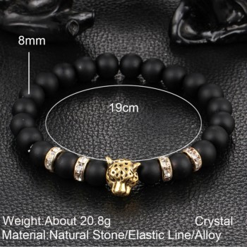 Wholesale Antique Silver Plated Buddha Leopard head Bracelet Lava Natural Stone Beaded Bracelets For Men Women Pulseras Hombre