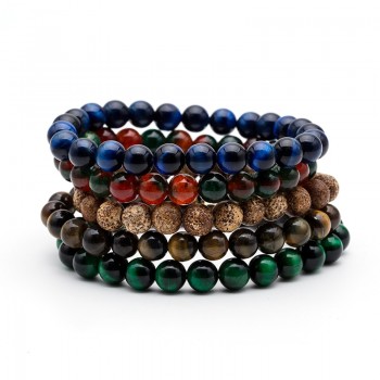 8mm Tiger eye nature stone lava stone buddha beaded bracelets bangles for men Male strand bracelet jewelry accessories wholesale