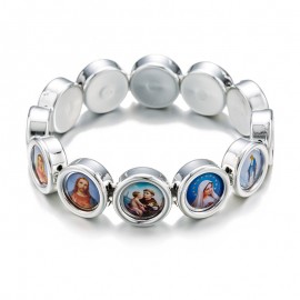 New Popular Jesus Cross Virgin Mary Saint Round Golden amp; Silver Bracelet INRI Crucifix Jesus Cross Bracelet Style Random Color