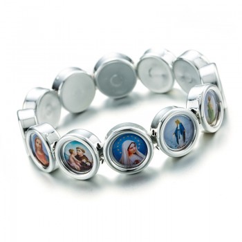 New Popular Jesus Cross Virgin Mary Saint Round Golden amp; Silver Bracelet INRI Crucifix Jesus Cross Bracelet Style Random Color