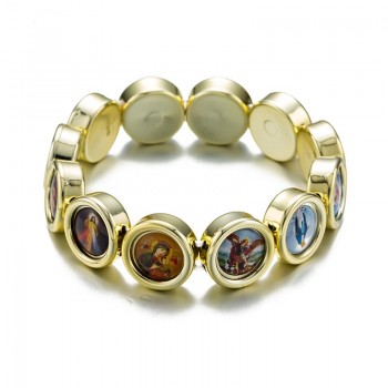 New Popular Jesus Cross Virgin Mary Saint Round Golden amp; Silver Bracelet INRI Crucifix Jesus Cross Bracelet Style Random Color