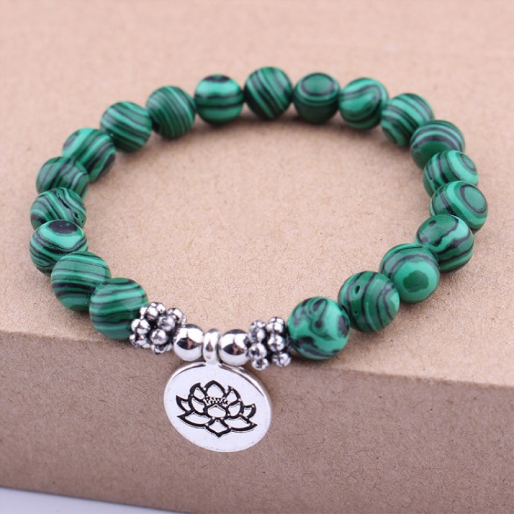 Handmade Jewelry DIY Malachite Beads Yoga Chakra Lotus Buddha Bracelet Women Mens Strand Charm Bracelet