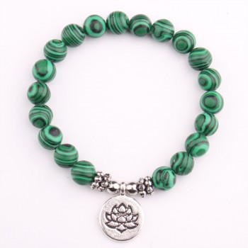 Handmade Jewelry DIY Malachite Beads Yoga Chakra Lotus Buddha Bracelet Women Mens Strand Charm Bracelet
