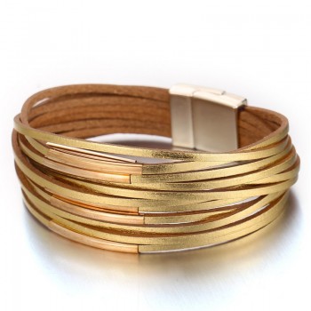 IF YOU 1pc Multilayer Gold Color Leather Bracelets For Men Fashion New Design Charms Bracelets Bangles Party Jewelry Gift