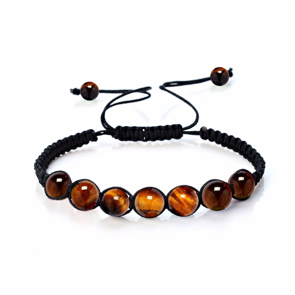 New Fashion Natural Stone Yoga Bracelet  8mm Tiger Eye Lapis Lazuli Purple Quartz Beaded Handmade Rope Bracelets For Women Men