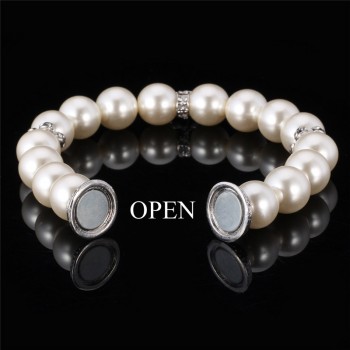 U7 White Pearl Bracelet Trendy Round Pearl Rhinestone Heart Jewelry Gift Women Strand Pink Bracelets  H567