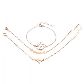 GIVVLLRY World Map Airplane Travel Charm Bracelets for Women Creative Geometric Gold Metal Sequins Chain Bracelets Set Jewelry