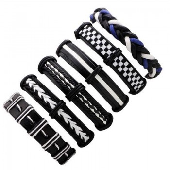 3-6pcs/set Fashion Men Leather Bracelets Leather Rope Weave Bracelet Classic Wax Line Adjustable Hand Bracelet Male Jewelry