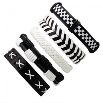3-6pcs/set Fashion Men Leather Bracelets Leather Rope Weave Bracelet Classic Wax Line Adjustable Hand Bracelet Male Jewelry