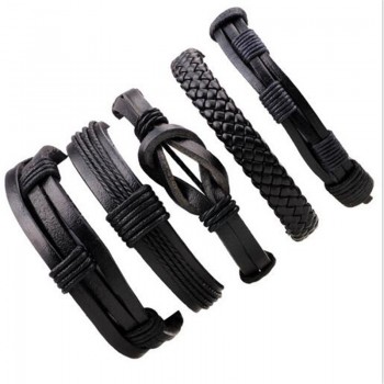 3-6pcs/set Fashion Men Leather Bracelets Leather Rope Weave Bracelet Classic Wax Line Adjustable Hand Bracelet Male Jewelry