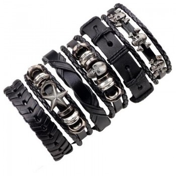 3-6pcs/set Fashion Men Leather Bracelets Leather Rope Weave Bracelet Classic Wax Line Adjustable Hand Bracelet Male Jewelry