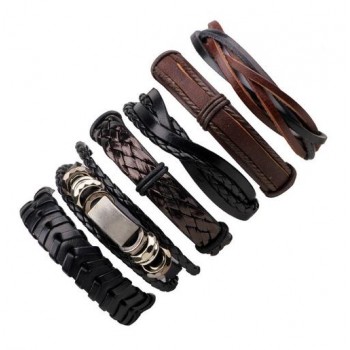 3-6pcs/set Fashion Men Leather Bracelets Leather Rope Weave Bracelet Classic Wax Line Adjustable Hand Bracelet Male Jewelry