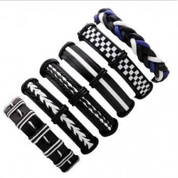 3-6pcs/set Fashion Men Leather Bracelets Leather Rope Weave Bracelet Classic Wax Line Adjustable Hand Bracelet Male Jewelry