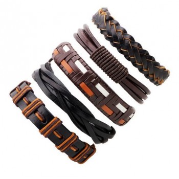 3-6pcs/set Fashion Men Leather Bracelets Leather Rope Weave Bracelet Classic Wax Line Adjustable Hand Bracelet Male Jewelry