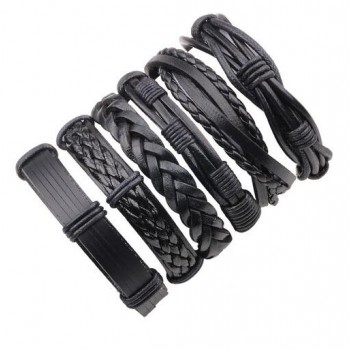 3-6pcs/set Fashion Men Leather Bracelets Leather Rope Weave Bracelet Classic Wax Line Adjustable Hand Bracelet Male Jewelry