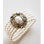 Hot selling Elegant 5 Strands Pearl   Rhinestones Oval Icon Elastic Bracelet B66