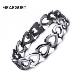 Meaeguet Women Heart Shape Cuff Bracelet Punk Jewelry For Gifts Stainless Steel Pulseira Joyeria 20CM Length