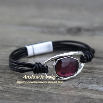 Anslow New Designer Hot Sale Fashion Jewelry Charms Bijoux Crystal Genuine Leather Bracelet For Women Lady Female Gift LOW0719LB