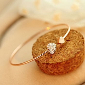 Gold Color Heart Shaped Metal Crystal Cuff Bracelets amp; Bangles Adjustable Charm Bangle For Women Fashion Jewelry