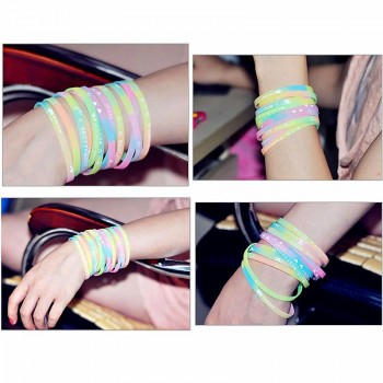 Wholesale 100pcs silicone bracelets Luminous shine glow in the dark fashion womens female party wristband bangle lots bulk