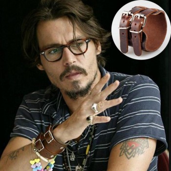 Leather Men Cuff Wrap Punk Bracelet amp; Bangles Gifts Wristband Belt.Johnny Depp Fashion Band Pulseira Masculina Male Bijoux