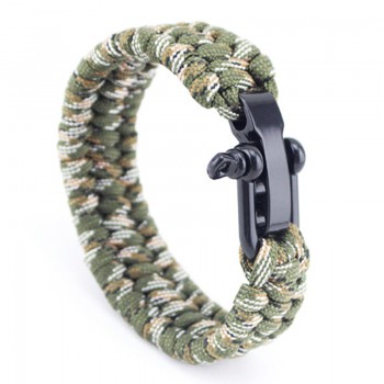 100% Top Outdoor ArmyGreen Parachute Cord Survival Bracelet mens Black Stainless steel Adjustable Buckle Climbing Sport Jewelry
