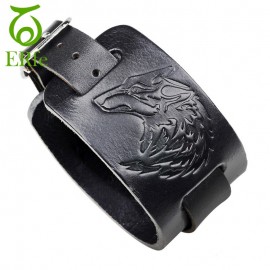 ER 2018 Viking Genuine Black Brown Leather Wolf Head Bracelet Men Gothic Wristband Male Armband Accessories Summer LB083