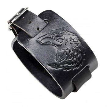 ER 2018 Viking Genuine Black Brown Leather Wolf Head Bracelet Men Gothic Wristband Male Armband Accessories Summer LB083