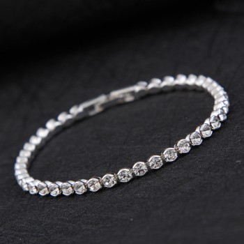 2018 New Luxury Shiny Austria Crystal Tennis Bracelets For Women Silver Gold Color Bangle Collier Femme Bridal Wedding Jewelry