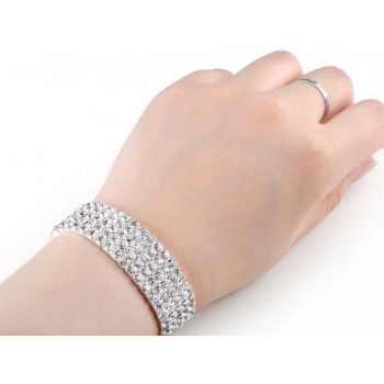 Fashion 4/5/8 Rows Full Crystal Rhinestone Elastic Bracelet Silver Golden Bangle Bling Wristband Women Wedding Bridal Jewelry