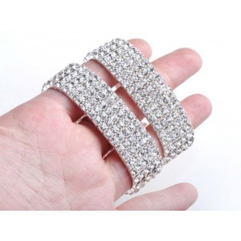 Fashion 4/5/8 Rows Full Crystal Rhinestone Elastic Bracelet Silver Golden Bangle Bling Wristband Women Wedding Bridal Jewelry