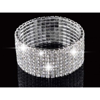Fashion 4/5/8 Rows Full Crystal Rhinestone Elastic Bracelet Silver Golden Bangle Bling Wristband Women Wedding Bridal Jewelry