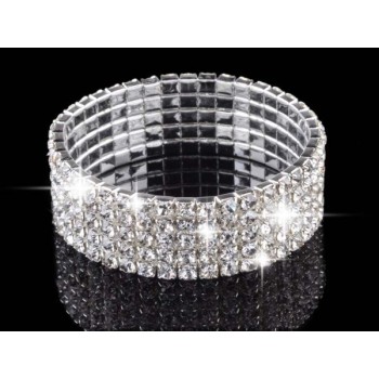 Fashion 4/5/8 Rows Full Crystal Rhinestone Elastic Bracelet Silver Golden Bangle Bling Wristband Women Wedding Bridal Jewelry