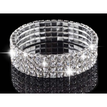 Fashion 4/5/8 Rows Full Crystal Rhinestone Elastic Bracelet Silver Golden Bangle Bling Wristband Women Wedding Bridal Jewelry