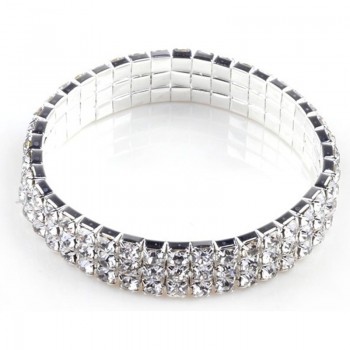Fashion 4/5/8 Rows Full Crystal Rhinestone Elastic Bracelet Silver Golden Bangle Bling Wristband Women Wedding Bridal Jewelry