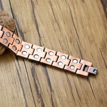 Stylish Gents Copper Style Link Stainless Steel Magnetic Bracelet for Men Heavy Double Row Magnetic Therapy Bracelets Jewelry